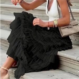 NEW Black Long Layered Elegant Mesh Skirt
